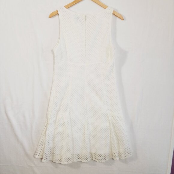 Chaps, Cream Eyelet Dress, Size 12, Sleeveless, Wide Neck, Zip Back - Picture 9 of 16